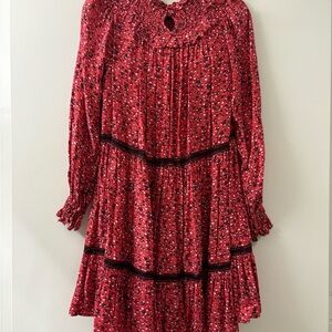 Scotch & Soda Red Patterned Dress with Black Accents